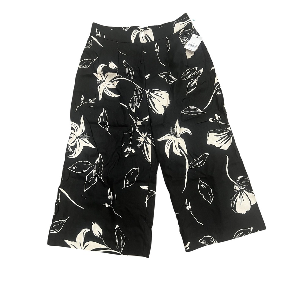 Ophelia Roe Linen Pants NWT L Black White Floral Wide Leg Coastal Boho Relaxed
